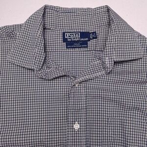 90s Polo by Ralph Lauren Shirt 17 32 33 Mens L/S Button Up Philip Navy Plaid